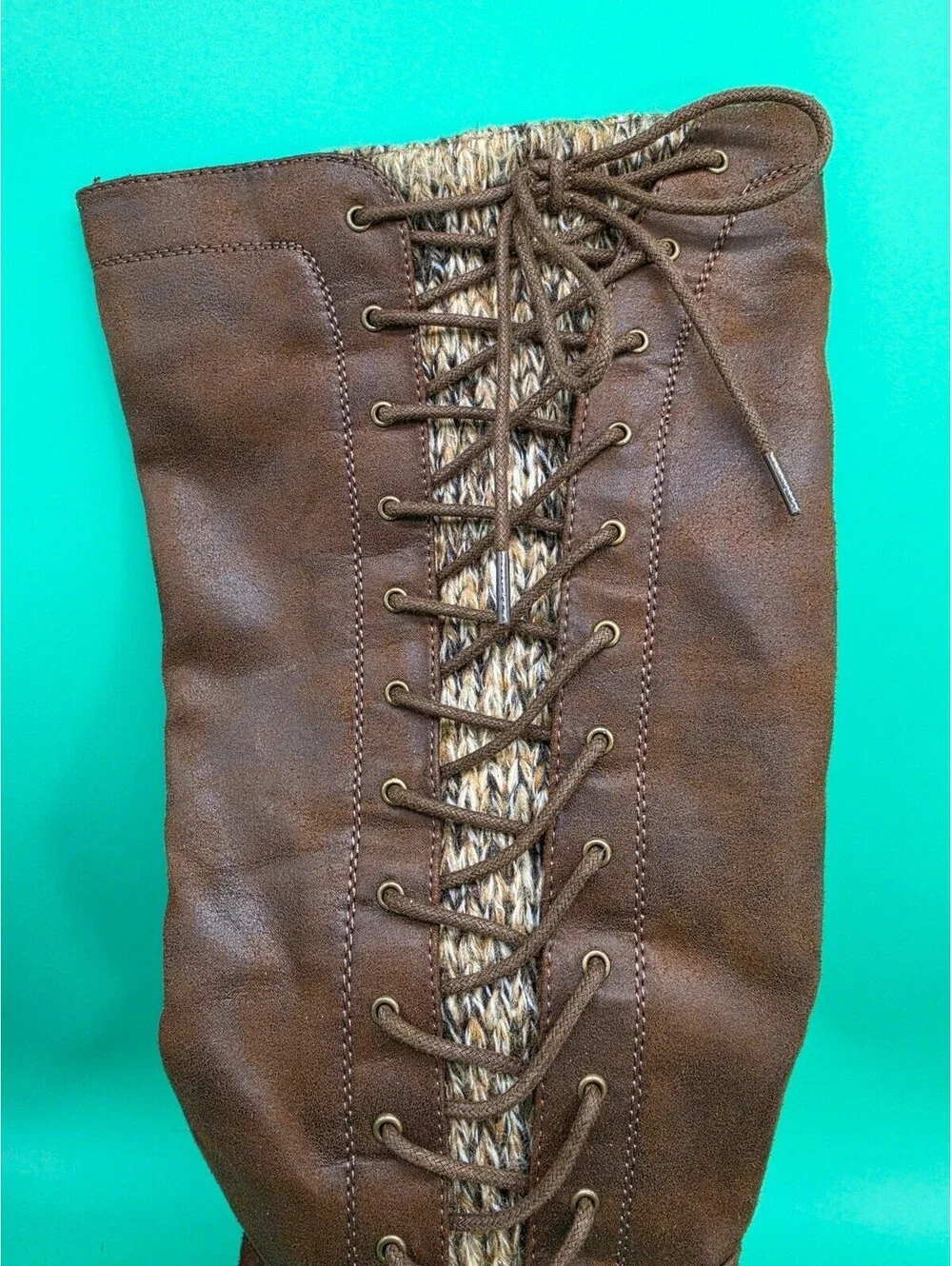Apt. 9 Women's Tall Lace-Up Boots Brown Knit Back Side Zip Size 7.5M